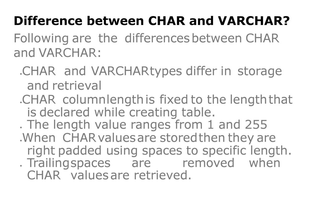 Difference Between Char And Varchar Plus Four